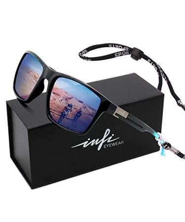 INFI Fishing Polarized Sunglasses for Men Driving Running Golf Sports Glasses Square UV Protection Designer Style Unisex Shiny Black/Blue