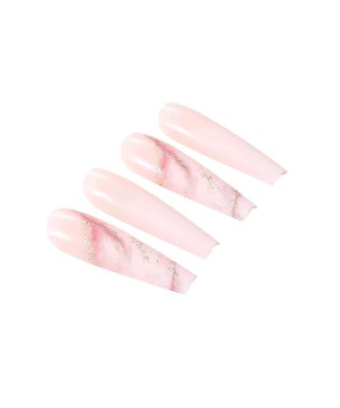 Brishow Long Ballerina Press On Nails - 24 Pink Gradient Acrylics with Gold Foils for Women & Girls - Buy Online on GoSupps.com
