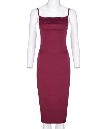 TIFENNY Women's Milk Silk Soft Sleeveless Backless Formal Dress - Wine, Medium - Buy Online on GoSupps.com