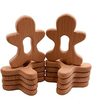 Wendysun 5pcs Cartoon Wood Teether - Natural Gingerbread Man Baby Teething Toy Set - Buy Online on GoSupps.com