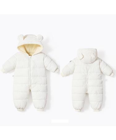 BRONG Baby Snowsuit Winter Coat, Hooded Fleece Romper | White, 18-24 Months - Buy Online on GoSupps.com