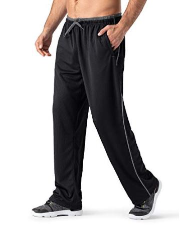 MAGNIVIT Men's Lightweight Sweatpants Loose Fit Open Bottom Mesh Athletic Pants with Zipper Pockets Black Grey Large