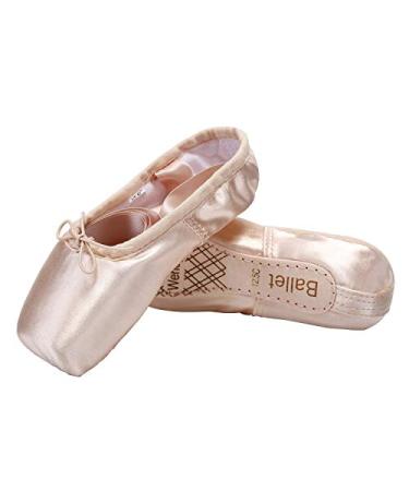 WENDYWU Girls Womens Dance Shoe Pink Ballet Pointe Slippers Ballet Flats Shoes with Ribbons Toe Pads Black Pink Red 6 Pink