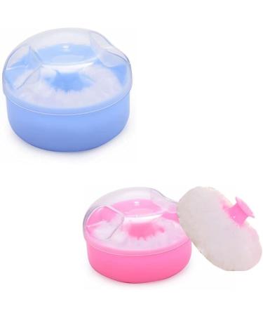 2PCS Powder Puff Sponge Box Empty Portable Baby Talcum Dispensor Soft Baby Shower Powder Puff Box (Blue+Pink) - Buy Online on GoSupps.com