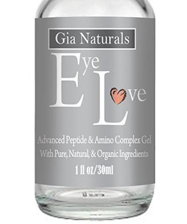 Pure  Natural and Organic Eye Love Eye Gel 1oz by GIA NATURALS. Plant Based Silk Protein Amino Acid  MSM  Cucumber. Reduces Puffiness Dark Circles Wrinkles. Anti-Aging Vegan Made in The US