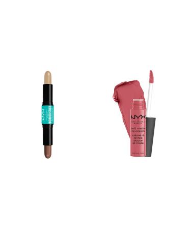 Nyx Professional Makeup Highlighter & Contour Stift & Lipstick Soft Matte Lip Cream creamy and matt finish highly pigmented long -lasting vegan formula color: Cannes 02 Universal Light 2 Partial Set Bundle With MakeUp Lipstift Cannes