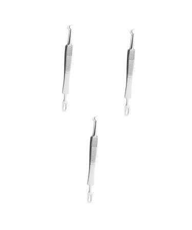 WOONEKY 9 Pcs Clip Tweezers Blemish Extractor Comedone Extractor Instrument Tool Stainless Steel Silver