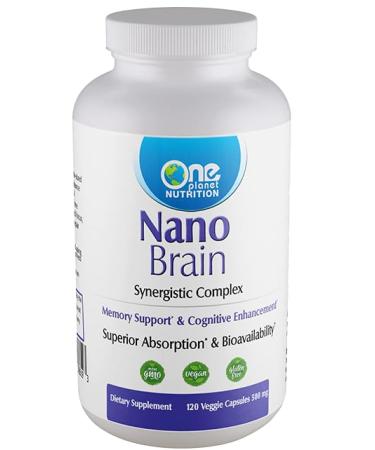One Planet Nutrition Nano Brain 500 mg Capsules (120 Count) - Synergistic Blend of Bacopa Curcumin Boswellia & Ginkgo - Enhances Mental Clarity & Memory - Non-GMO Vegan Gluten Free