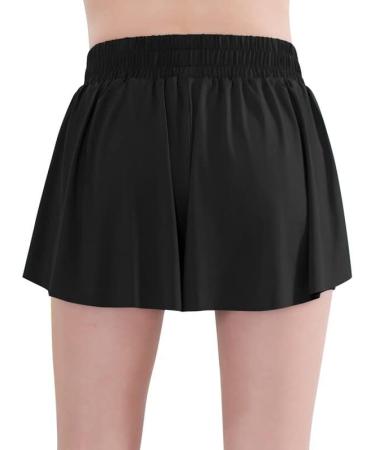 Girls 2 in 1 Flowy Athletic Shorts with Pockets | Butterfly Running Fitness Shorts - Black, Size 8 - Buy Online on GoSupps.com