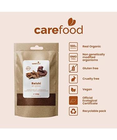 Carefood - Organic Pure Reishi Powder - 100% Organic Superfood Suitable for Vegans - Easy to Mix and Improve Sleep Quality - 125g - Buy Online on GoSupps.com