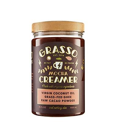 Grasso Mocha Creamer | The Original High-Fat Coffee Creamer | Keto | Coconut Oil, Ghee, Cocoa Powder | 15 oz 14 Fl Oz (Pack of 1)