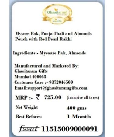 Ghasitaram Gifts Bhaidooj Gifts Bhaidooj Sweet - Mysore Pak Pooja Thali and Almonds Pouch - Buy Online on GoSupps.com