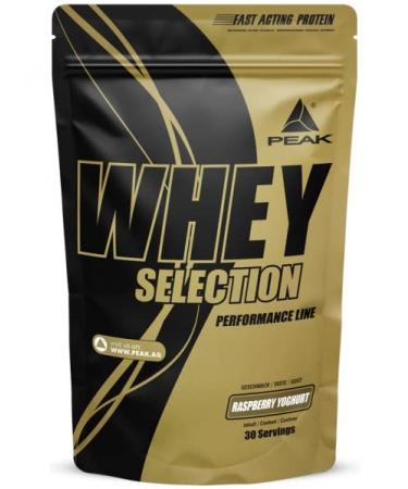 Peak Whey Selection - 900g taste raspberry yoghurt i 30 portions i for muscle building i protein source: whey concentrate isolate hydrolysate + free L -leucin i with lactase