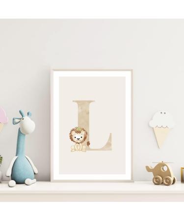Meinbaby123 Letter Poster A4 for Kids | Baby Room Decor | Unique Gift Ideas for Birth | Initial L (Sweet Lion) - Buy Online on GoSupps.com