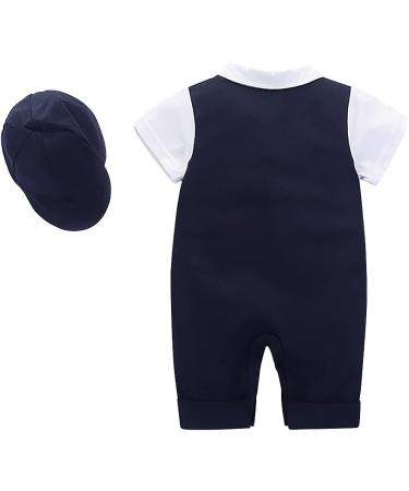 AmzBarley Baby Boys Navy Tuxedo Romper Suit | 18-24 Months | Kids Gentleman Outfit with Shirt, Pants, Vest, and Bowtie - Buy Online on GoSupps.com