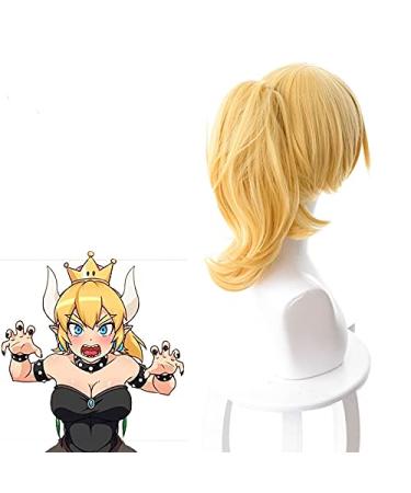 WIG for Super Mario Bowsette | Princess King Boo Ponytail - Blonde Curly Heat Resistant Synthetic Hair Cosplay + Free Wig Cap - Buy Online on GoSupps.com