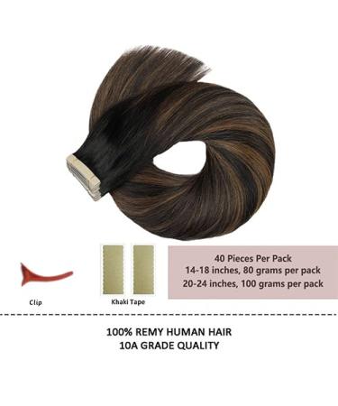 Hotlulana 24-Inch Balayage Tape In Extensions - Natural Black to Chestnut Brown Real Hair 100% Remy 40pcs 100g Skin Weft - Buy Online on GoSupps.com