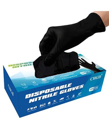 CHGD Disposable Nitrile Gloves Powder-Free Latex-Free Non-Sterile Industrial Food Safe Medium Large XLarge Black-large (100 Count)