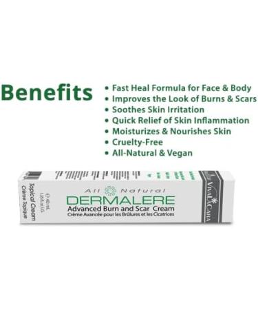 Dermalere Advanced Burn and Scar Cream - Fast Healing Face and Body Treatment - Scar Removal for Old & New Scars - Burns, Sunburns, Injuries & Surgery - Skin Irritation Relief - 1.35 oz - Buy Online on GoSupps.com