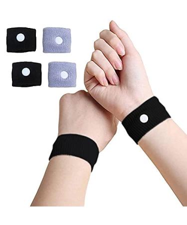 2 Pairs Motion Sickness Relief Wristbands Anti Nausea Wrist Bands Bracelet for Car Sea Flying Trip and Pregnancy Morning Sickness Adults and Children (Black and Gray)