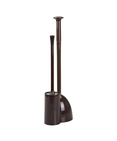 mDesign Hidden Plunger and Brush Set for Toilet Bowl - Brush Cleaner and Plunger Combo with Holder Caddy for Bathroom - Modern Toilet Brush and Plunger Set - Aura Collection - Dark Brown