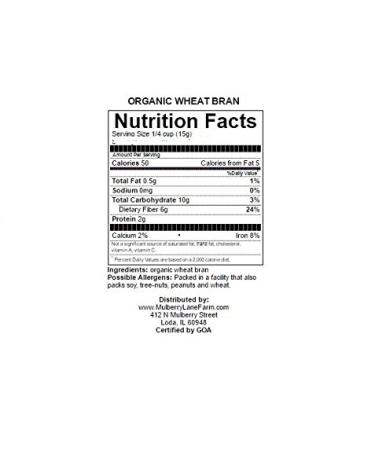 Organic Wheat Bran 32 oz (2 lbs) - Non-GMO, USDA Certified, USA Made by Mulberry Lane Farms - Buy Online on GoSupps.com