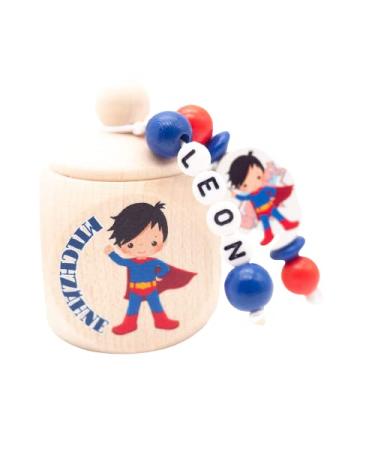 Milk tooth box boys superhero as tooth box storage for milk teeth with letter from the tooth fairy wooden tooth box