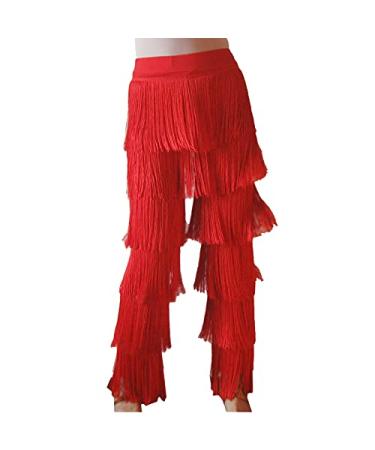 Whitewed Long Fringe Tassel Latin Salsa Ballroom Dance Pants Trousers Clothes 12-14 Red