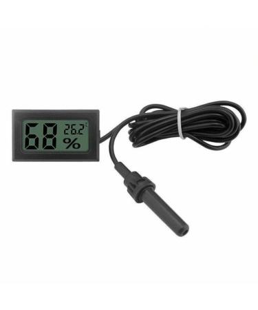 Fasizi 2-in-1 Digital LCD Embedded Thermometer Hygrometer with External for Reptile Incubator Aquarium Poultry - Black