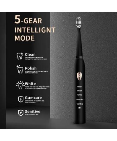 Buy Adult Black & White Classic Acoustic Electric Toothbrush - 5-Gear Mode USB Charging & IPX7 Waterproof | Global Shipping Available - Buy Online on GoSupps.com
