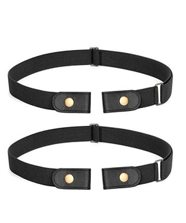 No Buckle Stretch Belt for Women and Men Elastic Waist Belt up to 72 Inches for Jeans Pants B-black-2 Pack Pants Size 31"-50"