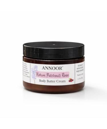 Annoor Kokum Patchouli Rose Body Butter Cream | 3 Oz | Enriched with Rose Hydrosol Kokum Butter Shea Butter Almond Oil Ginger Vitamin E and Vitamin B5 | Deeply Hydrating and Softening Cream
