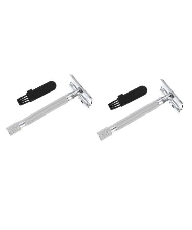 Beavorty 2st manueller razor beard safety double individual razor men double razor t face razor old rustproof steel shave The head is a zinc laying white whitex2stk 10.3x4cmx2pcs