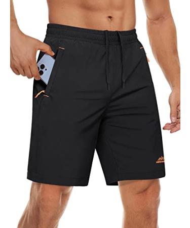 MAGCOMSEN Men's Shorts Quick Dry Athletic Running Shorts with Zipper Pockets for Gym, Workout, Hiking 34 Black V1