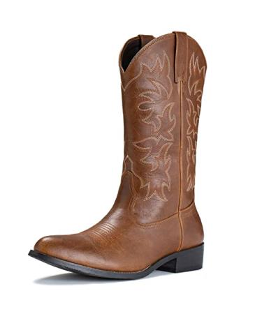 IUV Cowboy Boots For Men Western Boot Durable Classic Embroidered Snip Toe Boots 10 Brown