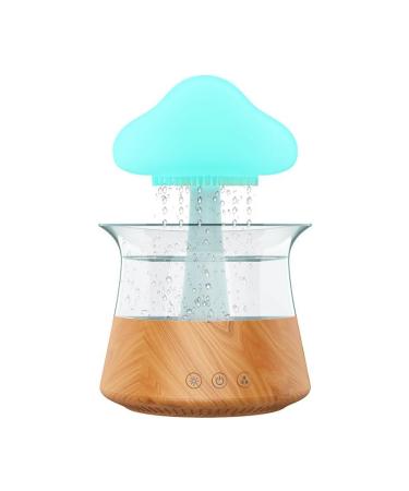 Rain Cloud Humidifier - Water Sounds Raindrop Humidifiers Mushroom Drop Snuggling Cloud Desk Drip Diffuser for Congestion Cute Raining Night Light Room Aromatherapy Bedroom Lamp (wooden)