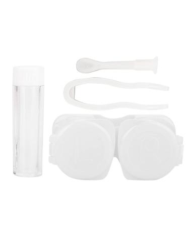 Colorful Contact Lens Case Set Portable Round Transparent Cover Contact Lens Storage Box Container Holder (White)