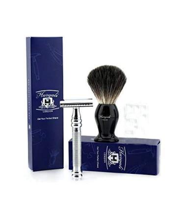 2 pieces of men shave set.comes with black roof hair razor brush & de security razor (do not sound included) .Perfect for all kinds of shaving