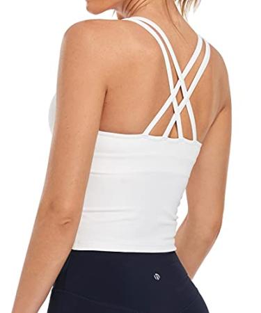 HeyNuts Longline Zeal Bras Medium Impact Wirefree Sports Bras Workout Tank Tops with Removable Pads, A-D Cups Medium White