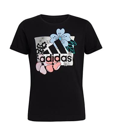 adidas Girls' Short Rolled Sleeve Tee Large Black