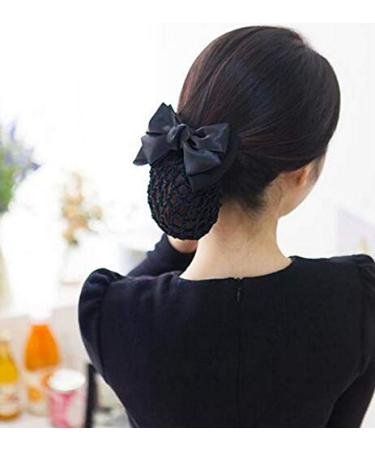 Black Satin Bow Barrette Hair Clip | Bowknot Snood Net Bun Cover | French Hair Accessories for Women and Girls - Buy Online on GoSupps.com