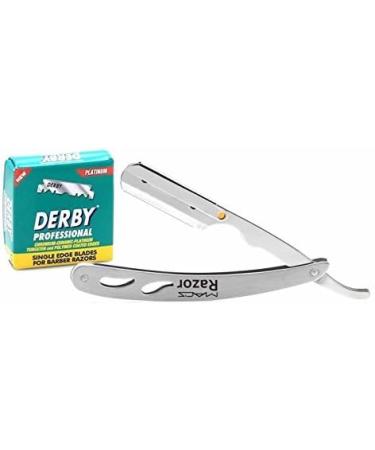Professional Macs Stainless Steel Barber Straight Edge Safety Razor with Hi-Chromium Derby 100 Blades Made of Stainless Steel Easy To Use -053B1 - Buy Online on GoSupps.com