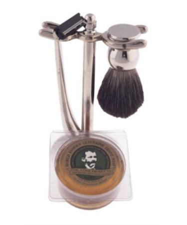 Colonel Ichabod Conk 4pc Chrome Shave Set w/Badger Shaving Brush Razor Stand & Shaver Soap