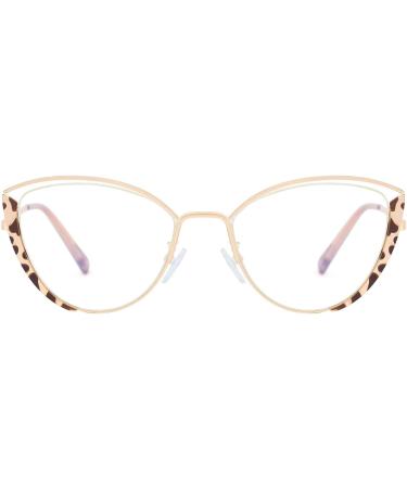 Kachawoo Anti Blue Light Glasses for Women - Cat Eye Optical Half Frame Eyeglasses with Metal Leopard Gold Frame - Buy Online on GoSupps.com