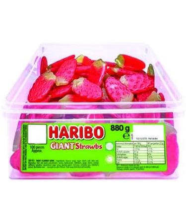Haribo Giant Strawbs with Free Thank You Sticker - Fruit Flavour Gums - 880g Tub - Buy Online on GoSupps.com