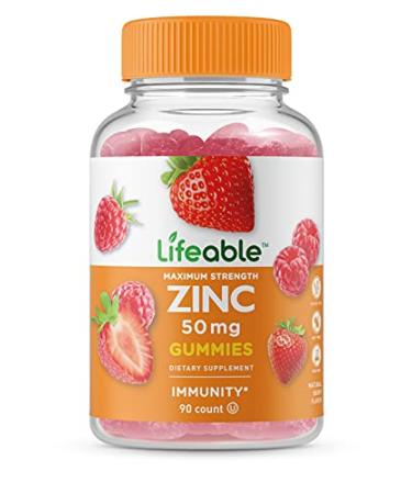 Lifeable Zinc 50mg Gummies - Great Tasting Natural Flavor Gummy Supplement - Gluten Free, Vegetarian, GMO-Free, Chewable Vitamins - For Healthy Immune Support - For Adults, Man, Women - 90 Gummies