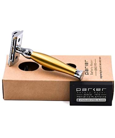 Parker 48R Heavyweight Double Edge Safety Razor - Mattes Gold Finish + 5 Premium Blades | International Shipping Available - Buy Online on GoSupps.com