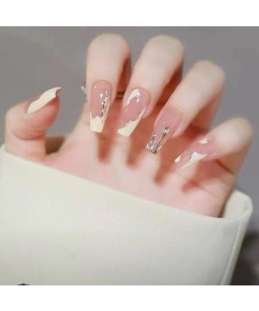 Temperament manicure handmade irregular cream powder removable manicure (M) - Buy Online on GoSupps.com