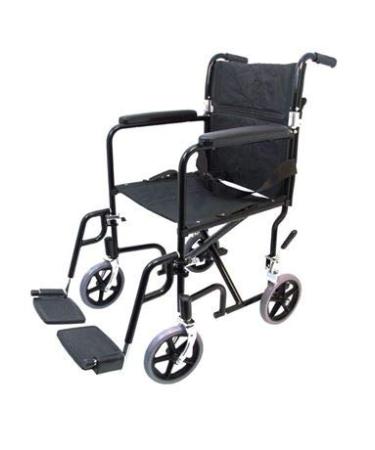 EZee Life 19" Standard Transport Wheelchair Folding Portable Lightweight Steel with Brakes Fixed Full Arms and Swing Away Footrest. See Specifications below in Product Details
