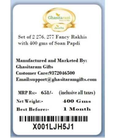Ghasitaram Gifts Rakhi for Brother Rakhis Online - Set of 2 276 277 Fancy Rakhis with 400 GMS of Soan Papdi - Buy Online on GoSupps.com